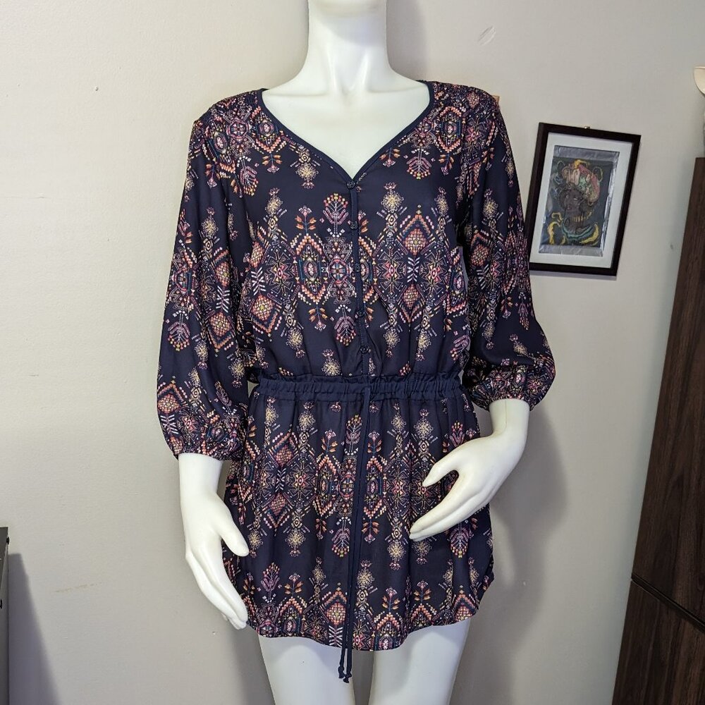 Maurices Indigo Western Patterned Tunic M GUC